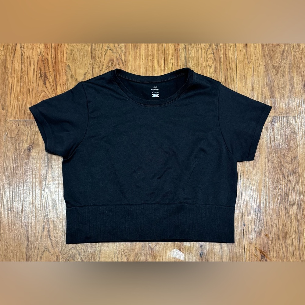 Aerie, Women’s, Short Sleeve, Cropped Shirt, In Black, Size XL